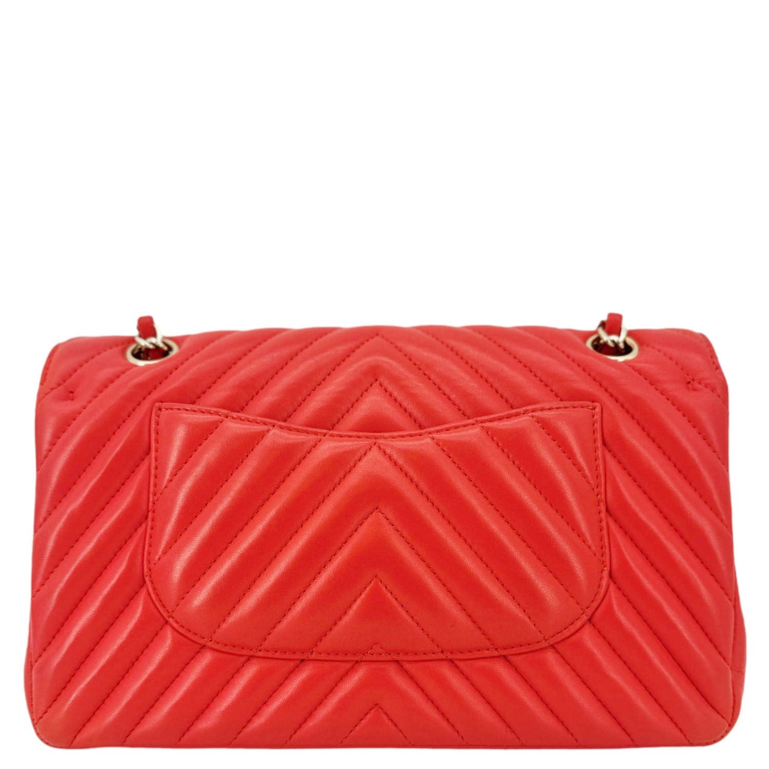 Chanel Classic Double Flap Medium Chevron Leather Shoulder Bag Orange
