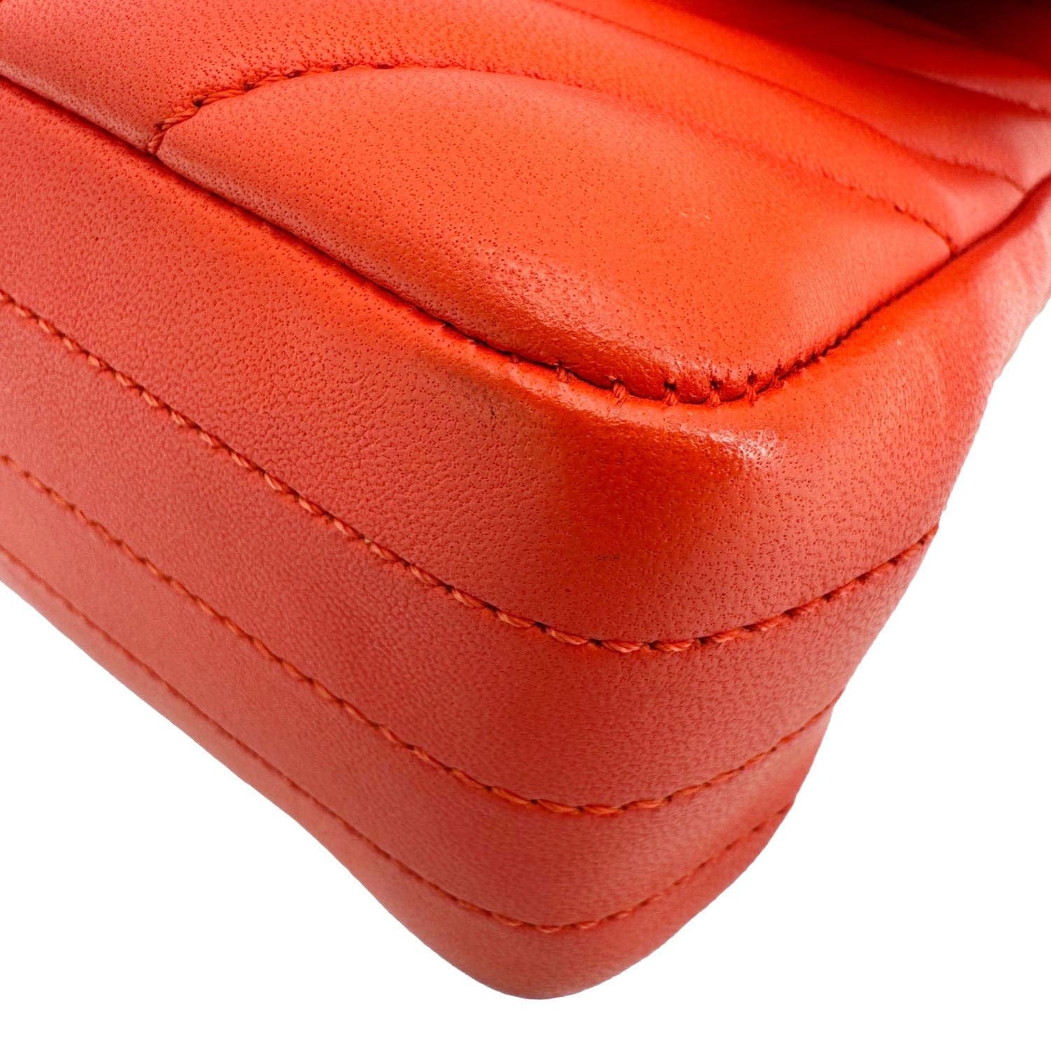 Chanel Classic Double Flap Medium Chevron Leather Shoulder Bag Orange