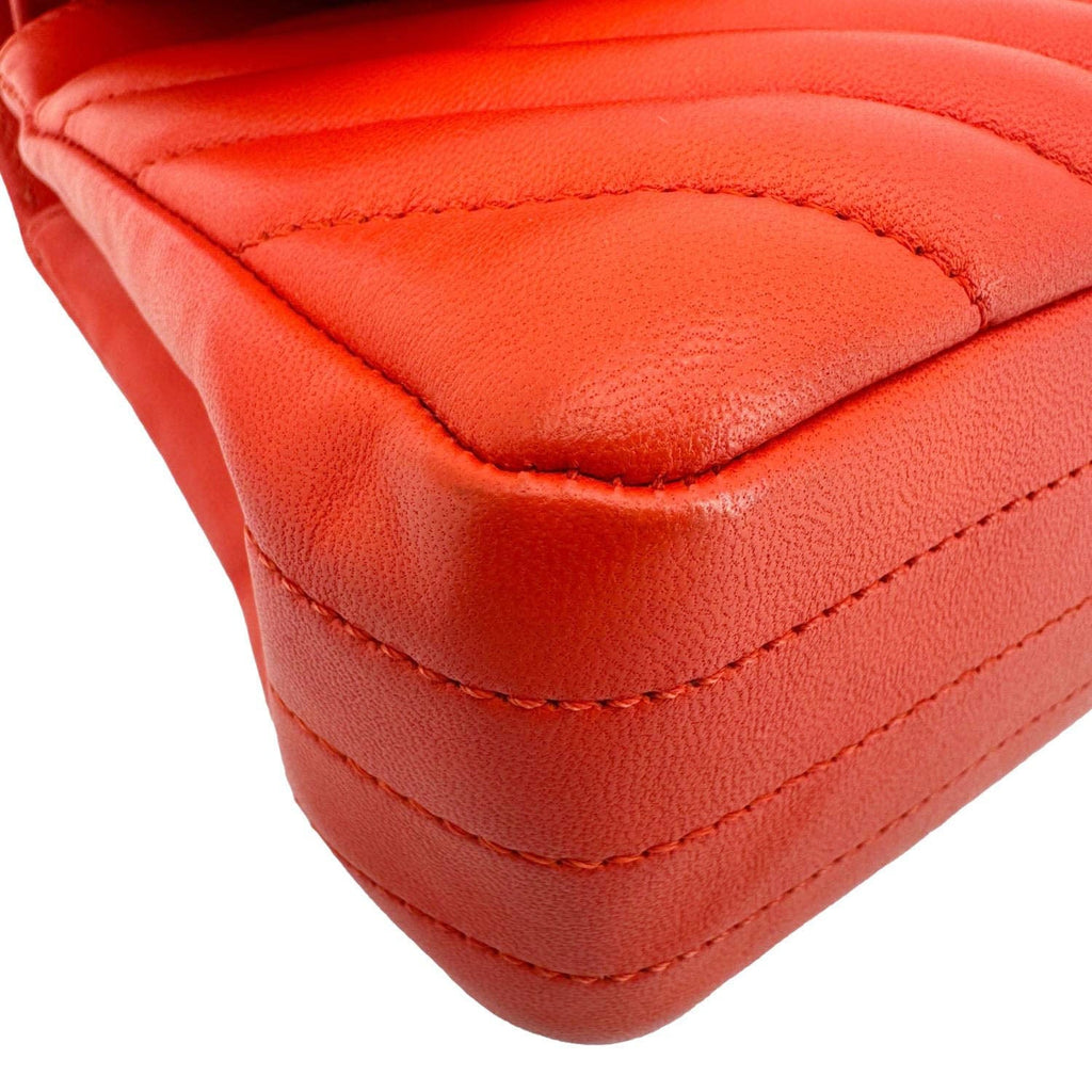 Chanel Classic Double Flap Medium Chevron Leather Shoulder Bag Orange