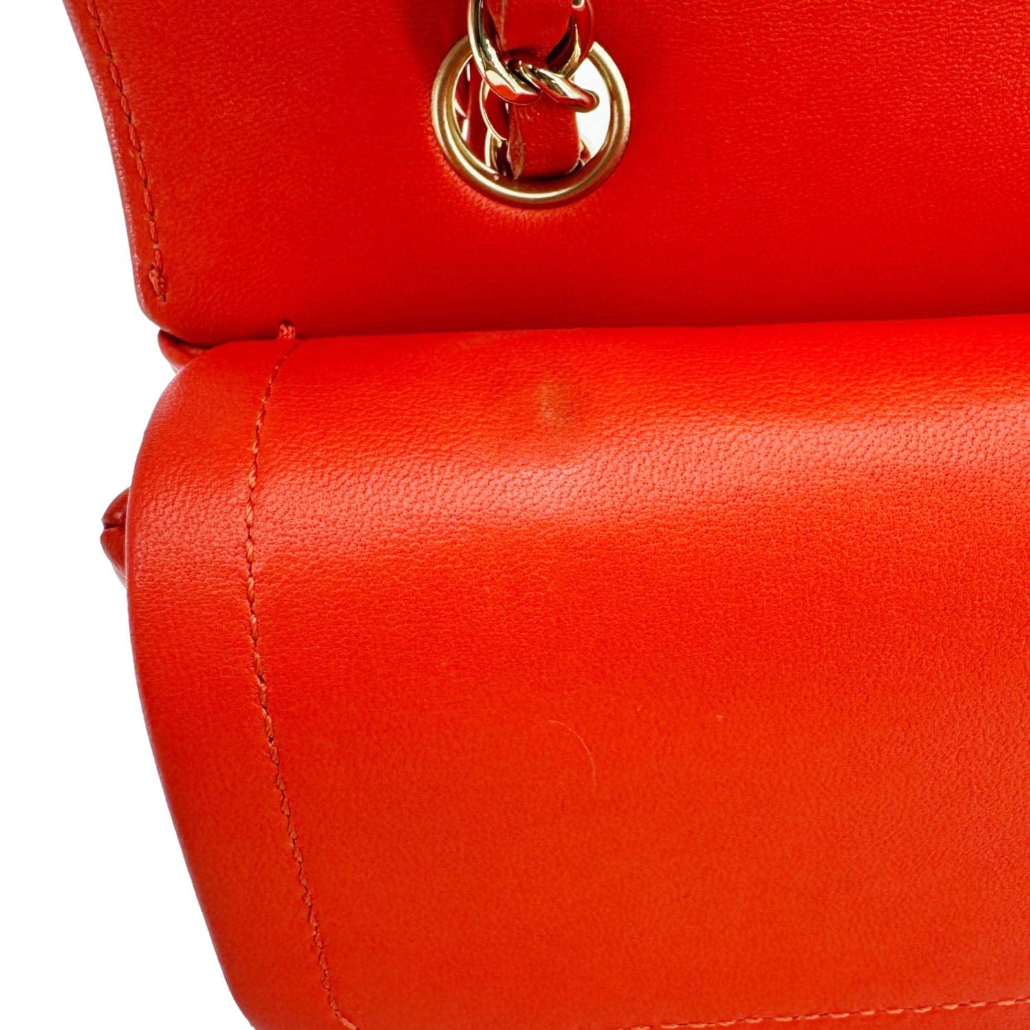 Chanel Classic Double Flap Medium Chevron Leather Shoulder Bag Orange