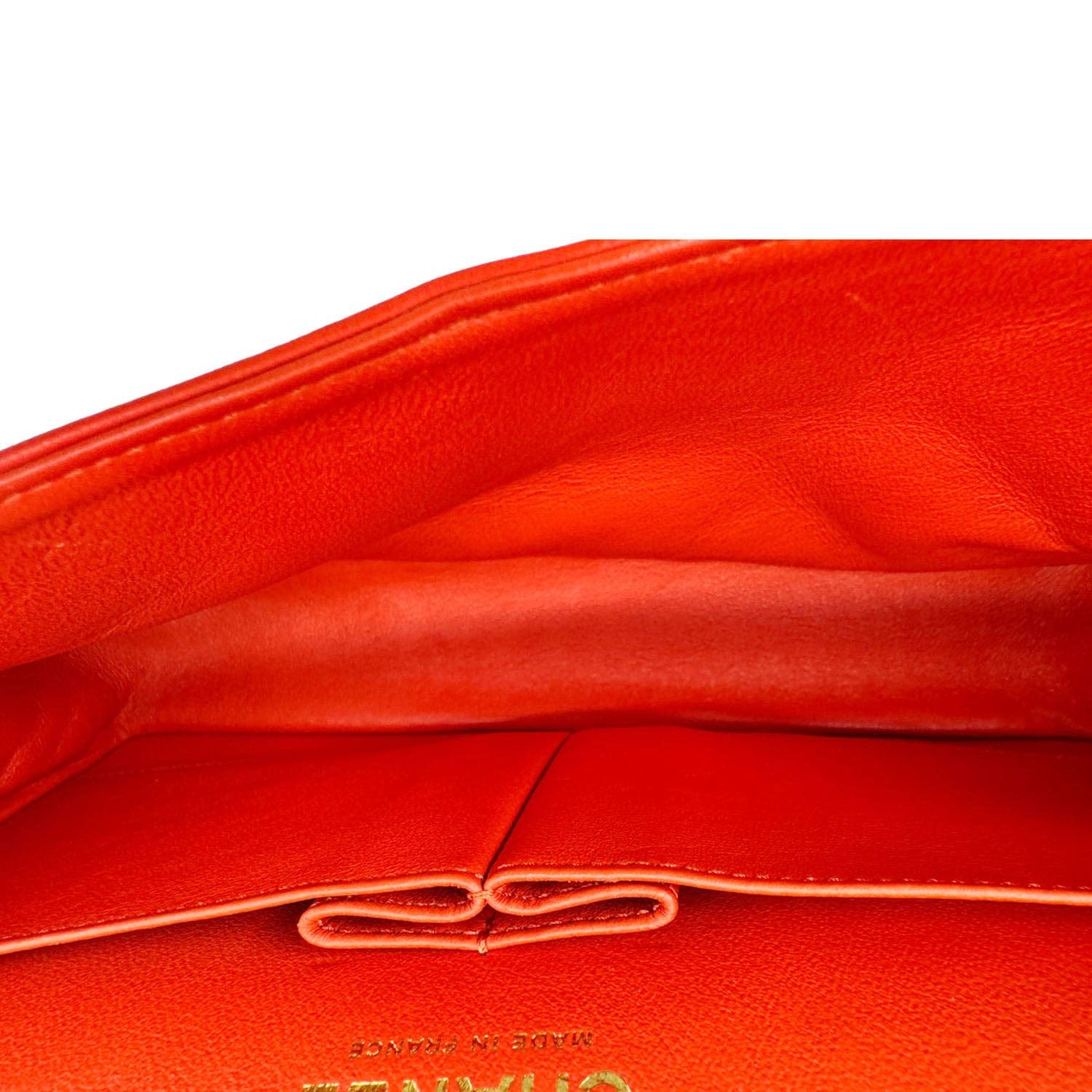 Chanel Classic Double Flap Medium Chevron Leather Shoulder Bag Orange