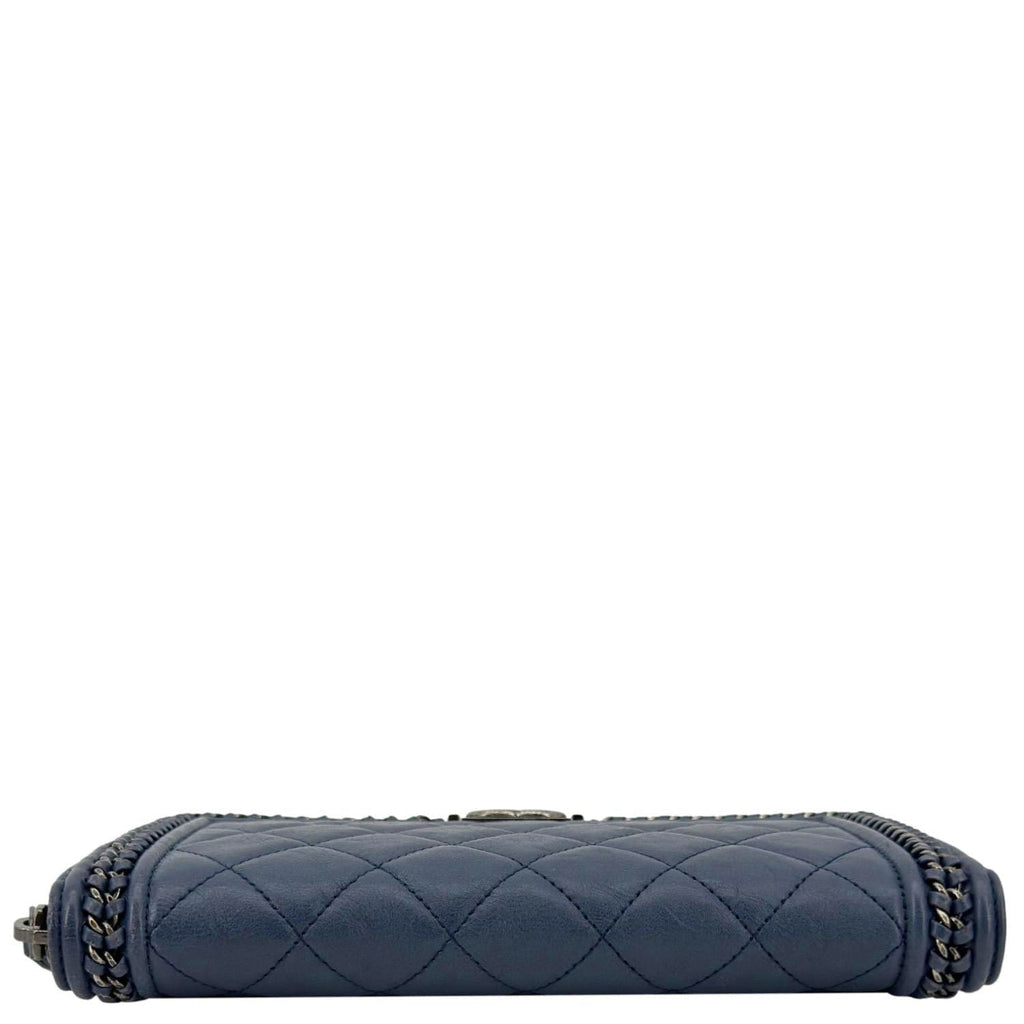 Chanel Boy Quilted Calfskin Leather Zip Around Wallet Blue