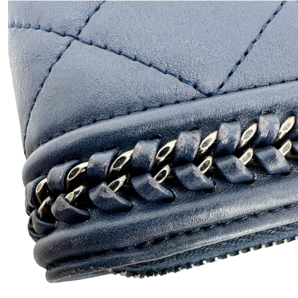 Chanel Boy Quilted Calfskin Leather Zip Around Wallet Blue