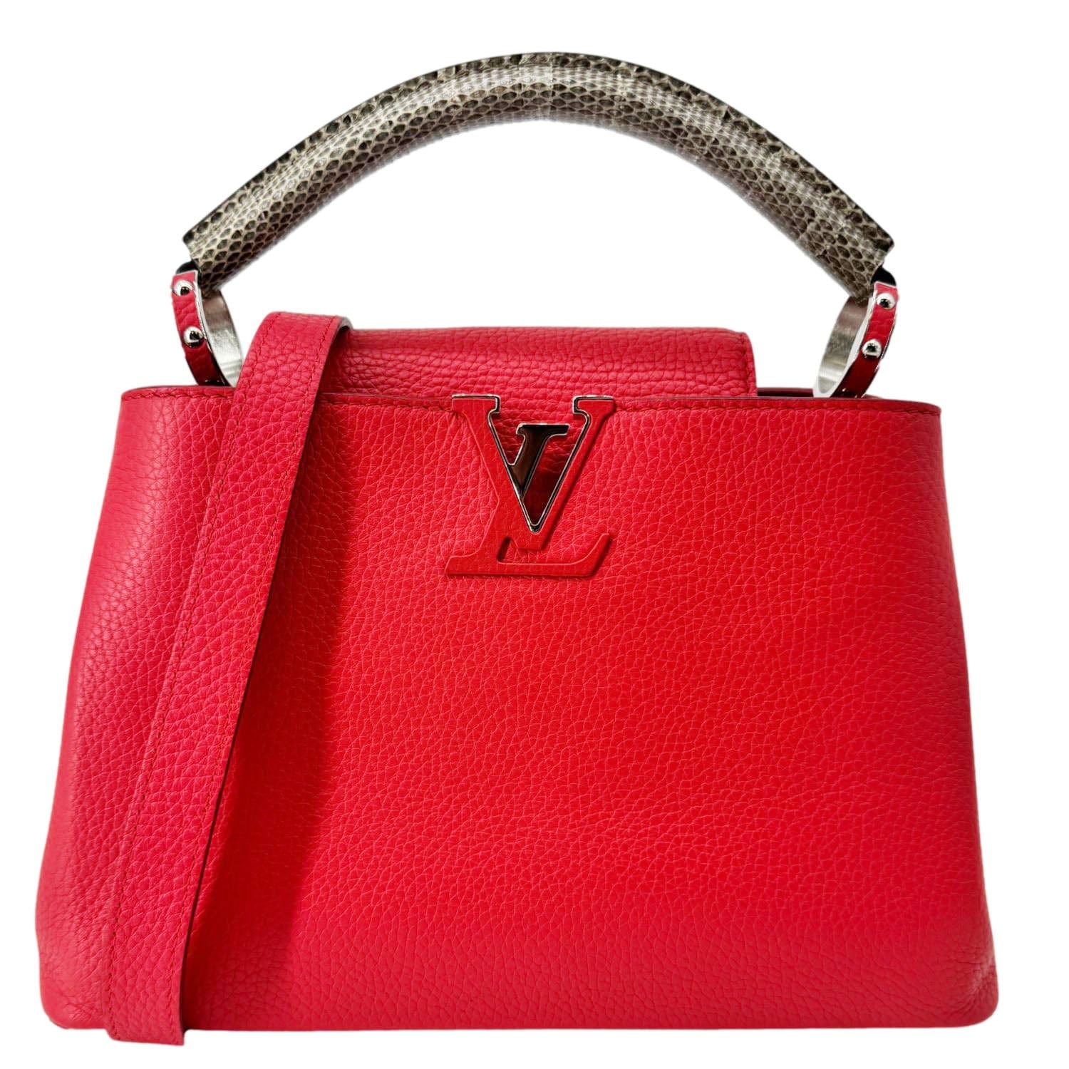 LOUIS VUITTON Capucines BB Python Handle Leather Satchel Shoulder Bag Red