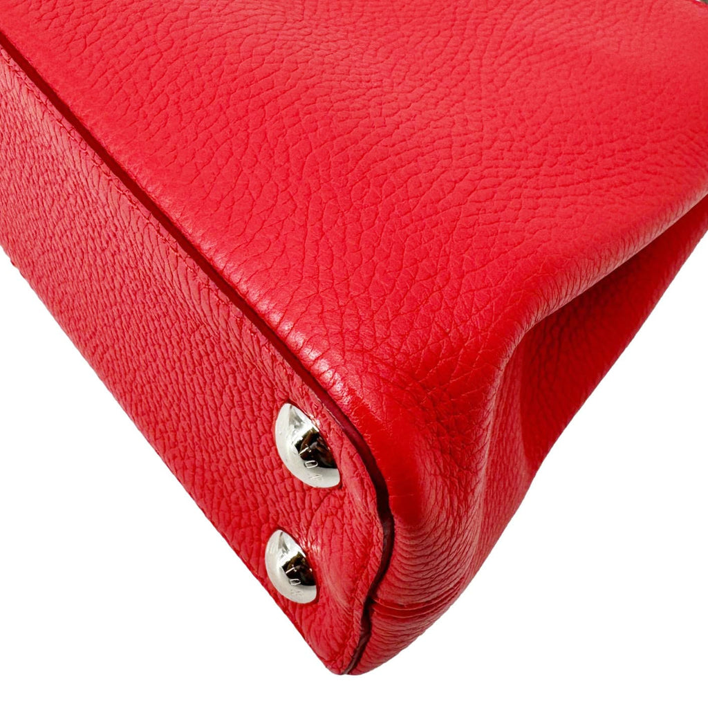 LOUIS VUITTON Capucines BB Python Handle Leather Satchel Shoulder Bag Red