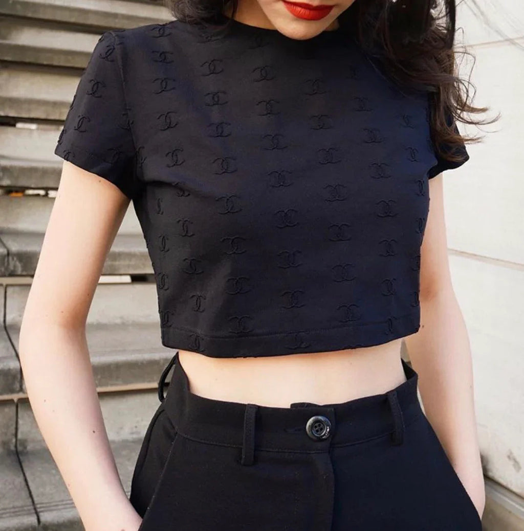 Chanel 1997 Spring CC logo-embroidered cropped T-shirt #40
