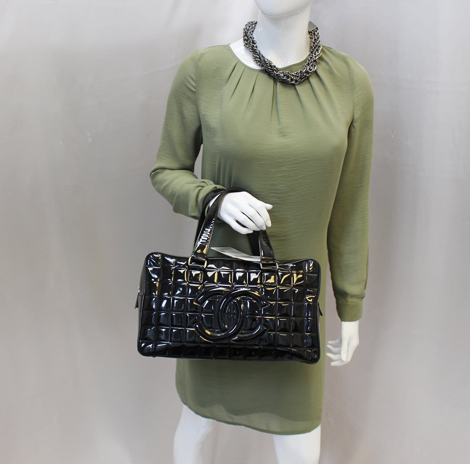 Chanel Choco Bar Black Patent Leather Travel Bag