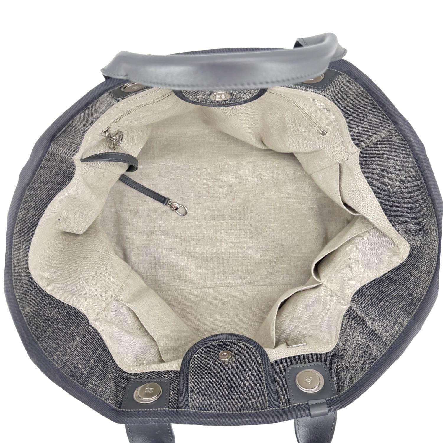 Chanel Deauville Canvas Shopping Tote Bag Gray