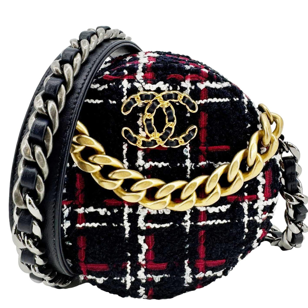 Chanel 19 Round Tweed Chain Crossbody Bag Multicolor