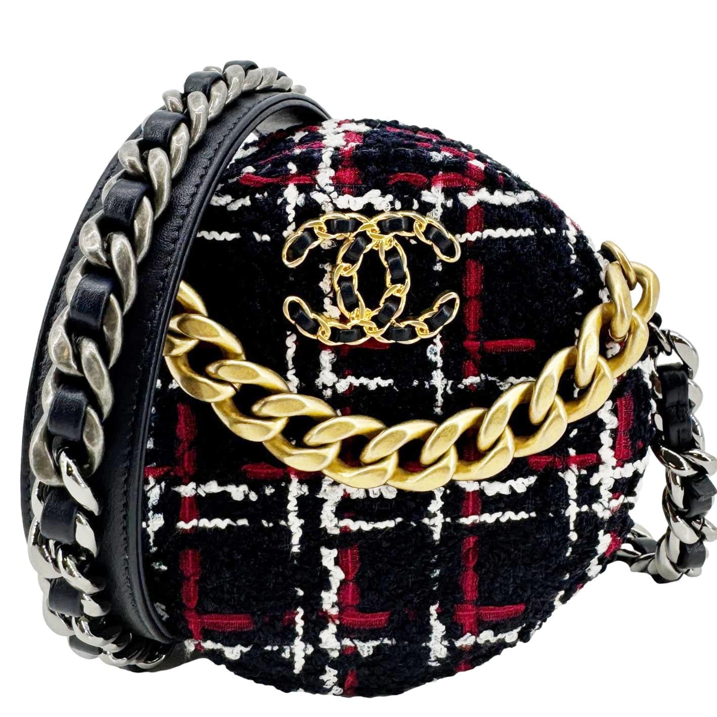 Chanel 19 Round Tweed Chain Crossbody Bag Multicolor
