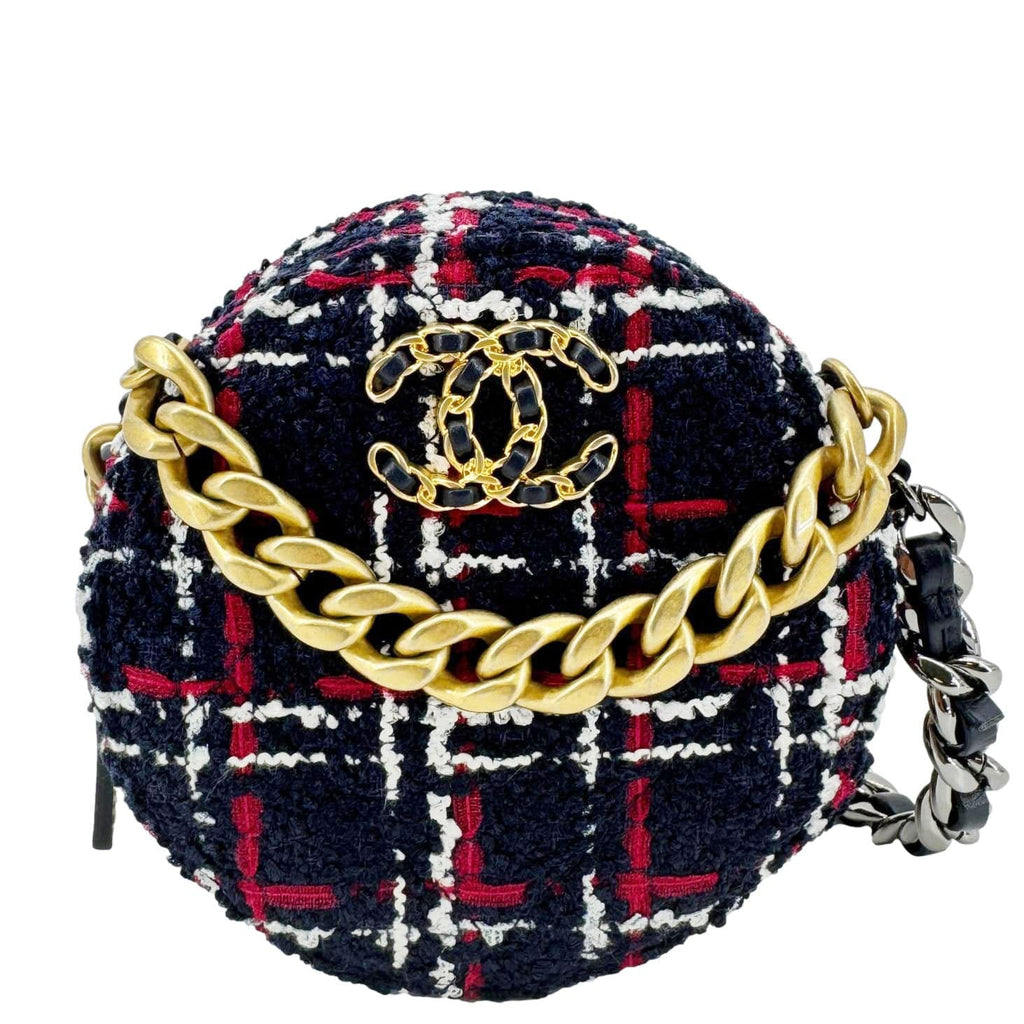 Chanel 19 Round Tweed Chain Crossbody Bag Multicolor
