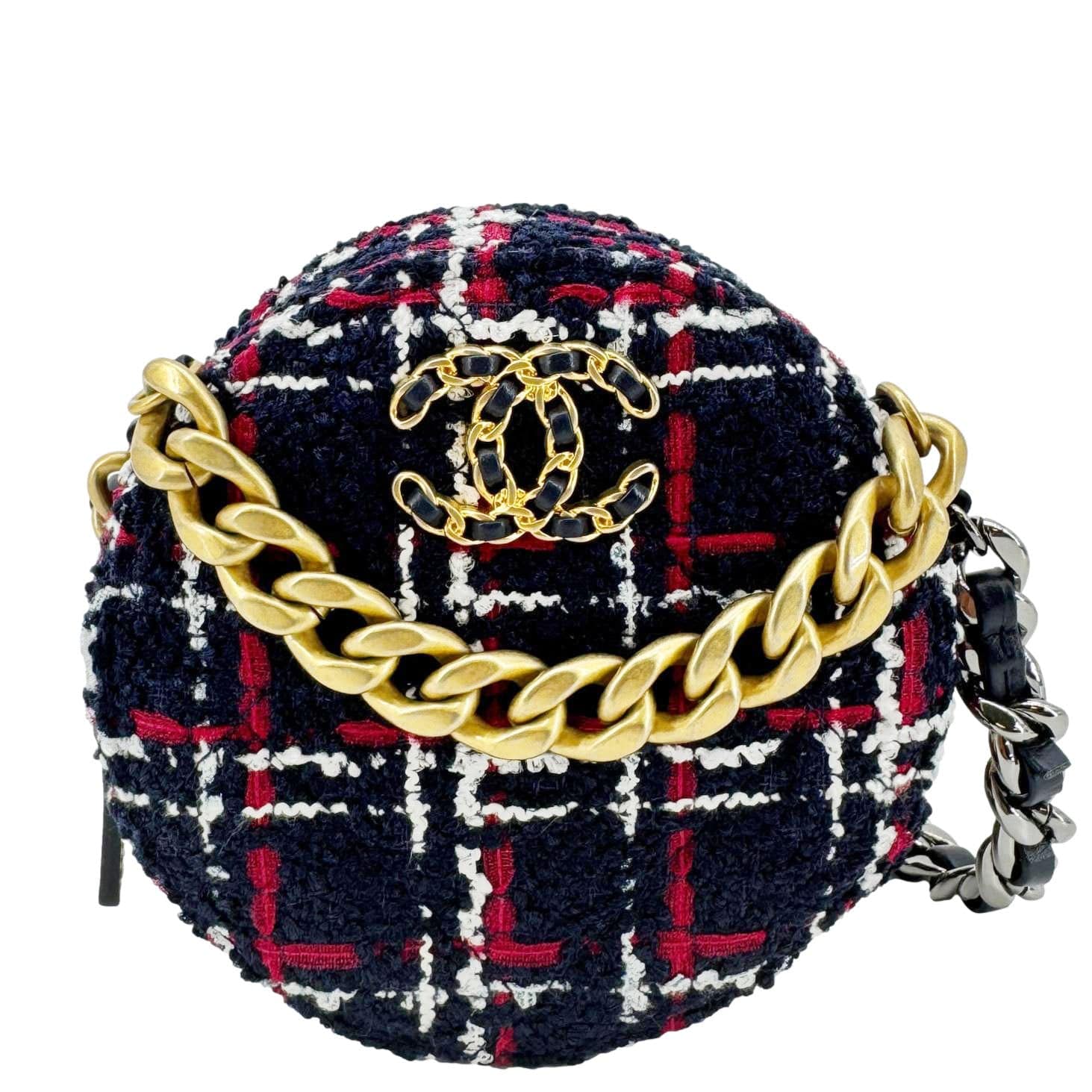 Chanel 19 Round Tweed Chain Crossbody Bag Multicolor