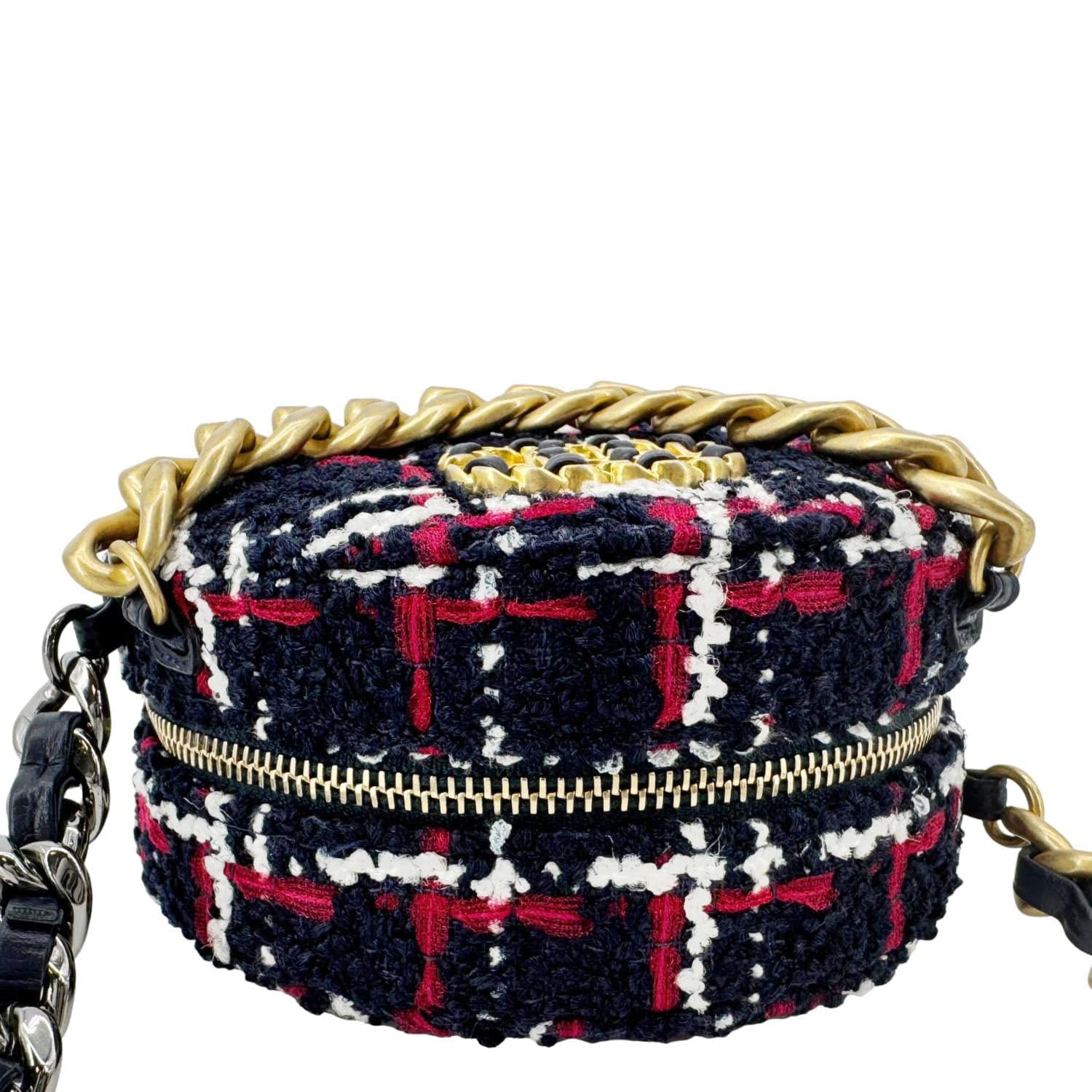 Chanel 19 Round Tweed Chain Crossbody Bag Multicolor
