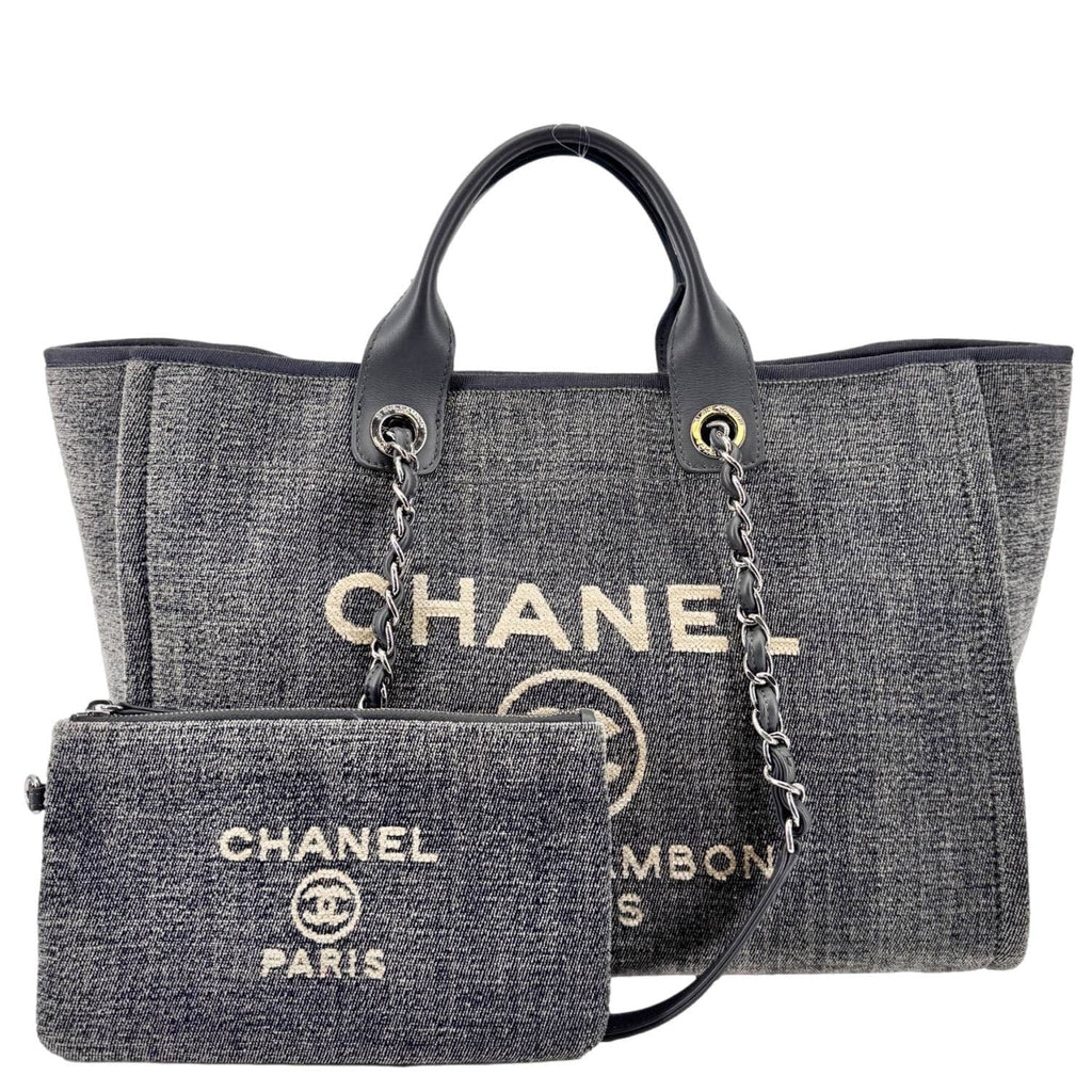 Chanel Deauville Canvas Shopping Tote Bag Gray