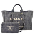 Chanel Deauville Canvas Shopping Tote Bag Gray