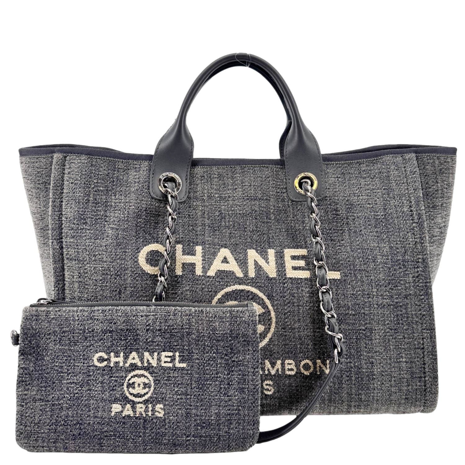 Chanel Deauville Canvas Shopping Tote Bag Gray
