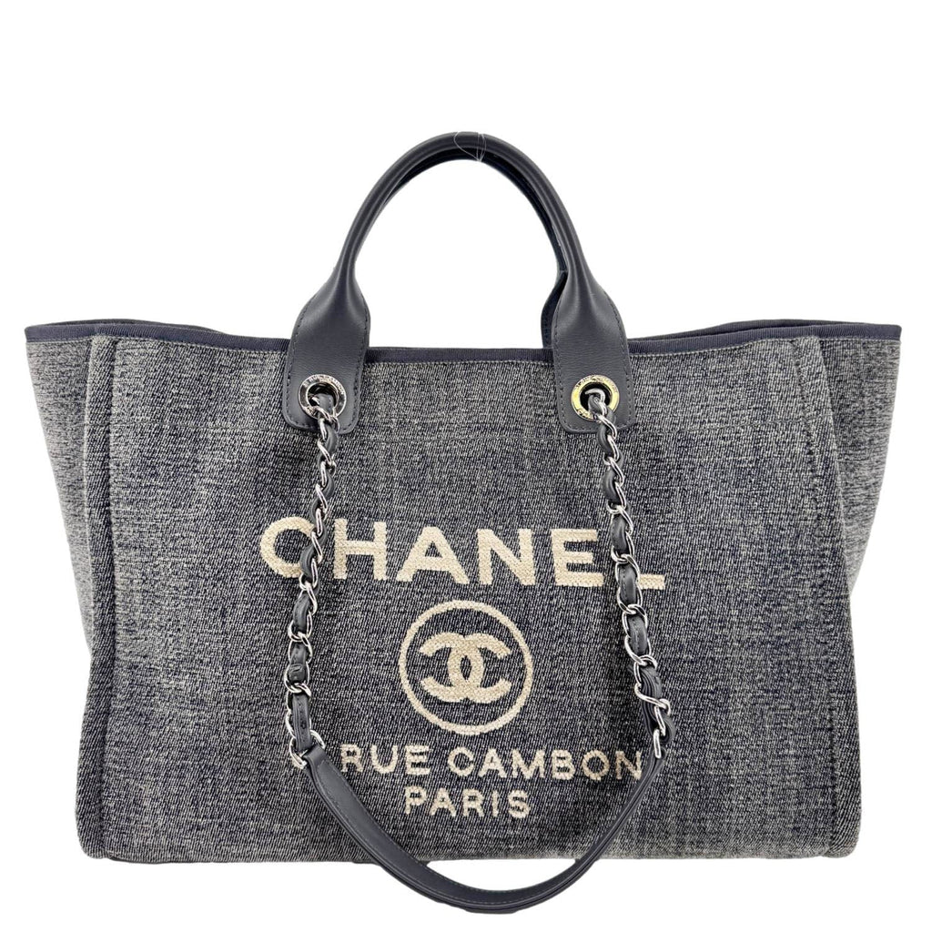 Chanel Deauville Canvas Shopping Tote Bag Gray