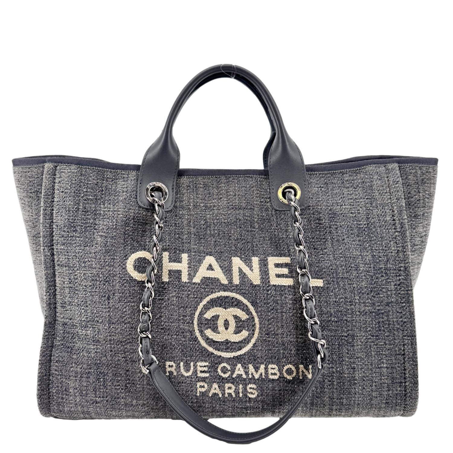 Chanel Deauville Canvas Shopping Tote Bag Gray