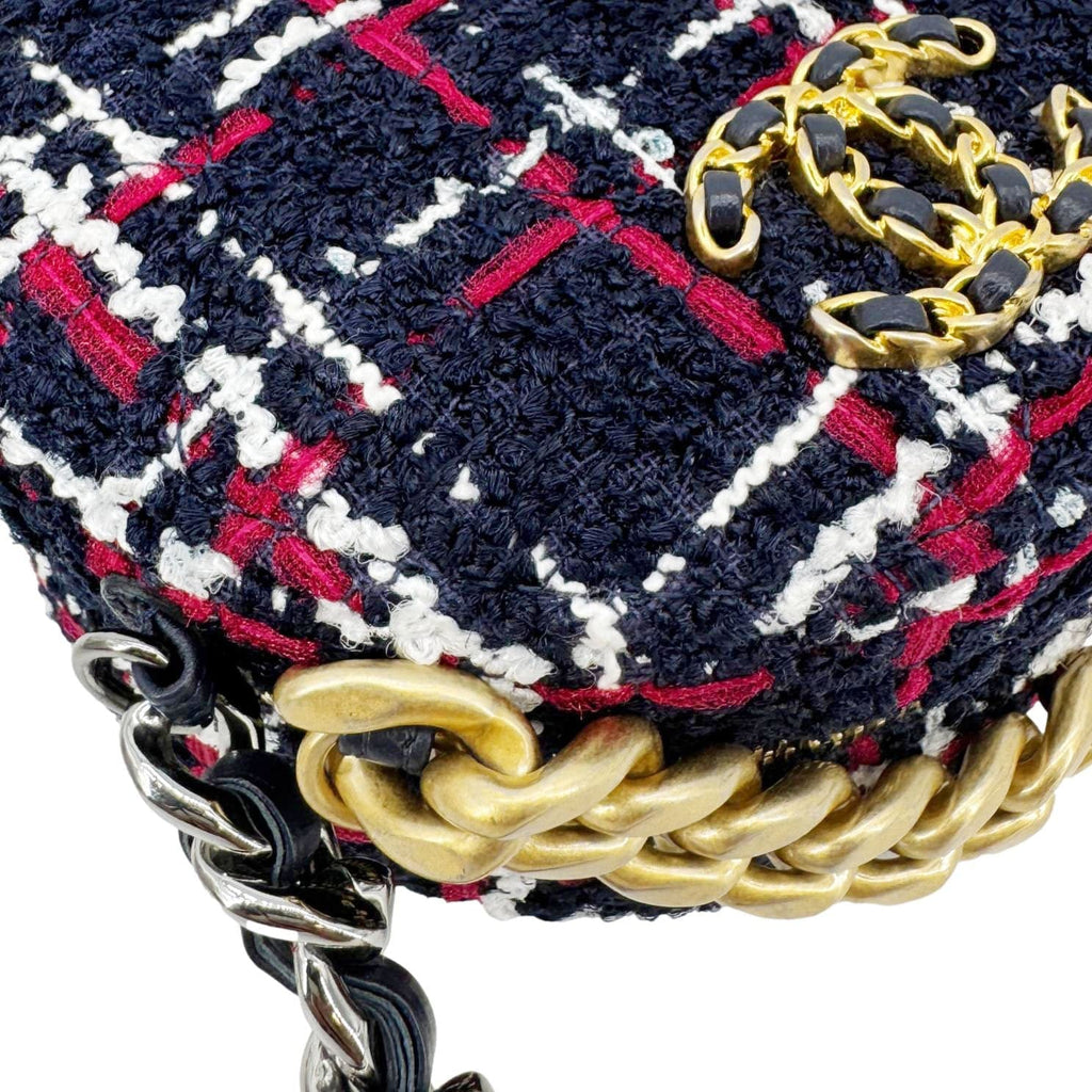Chanel 19 Round Tweed Chain Crossbody Bag Multicolor