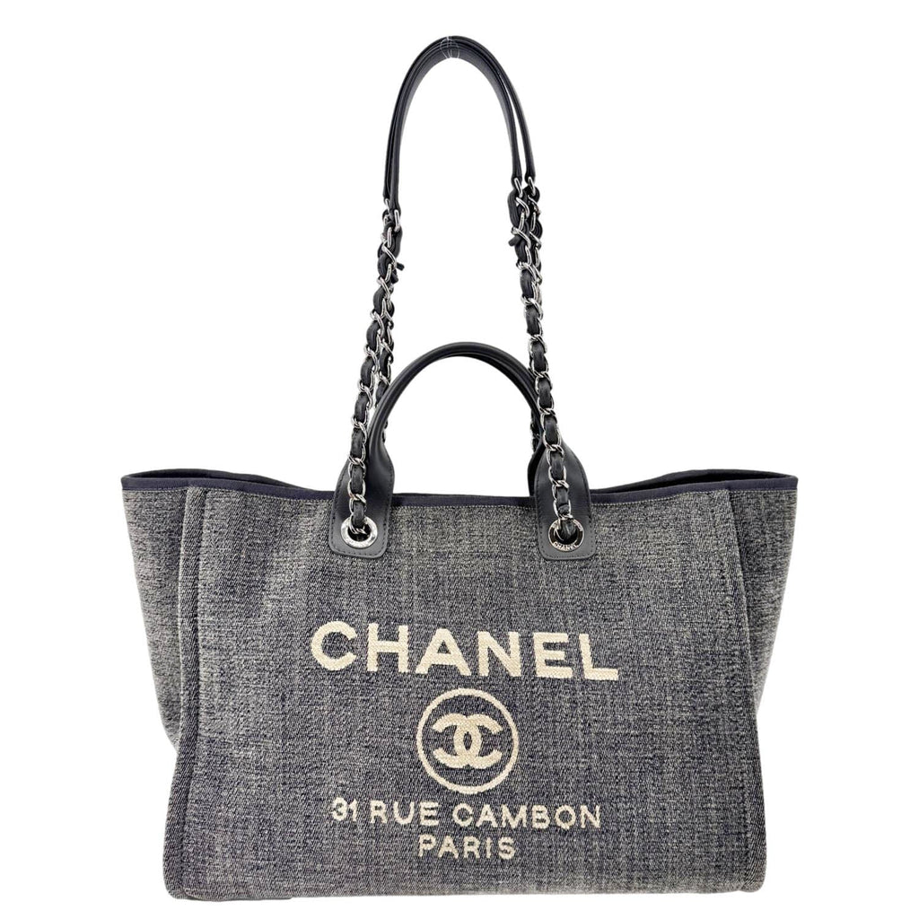 Chanel Deauville Canvas Shopping Tote Bag Gray
