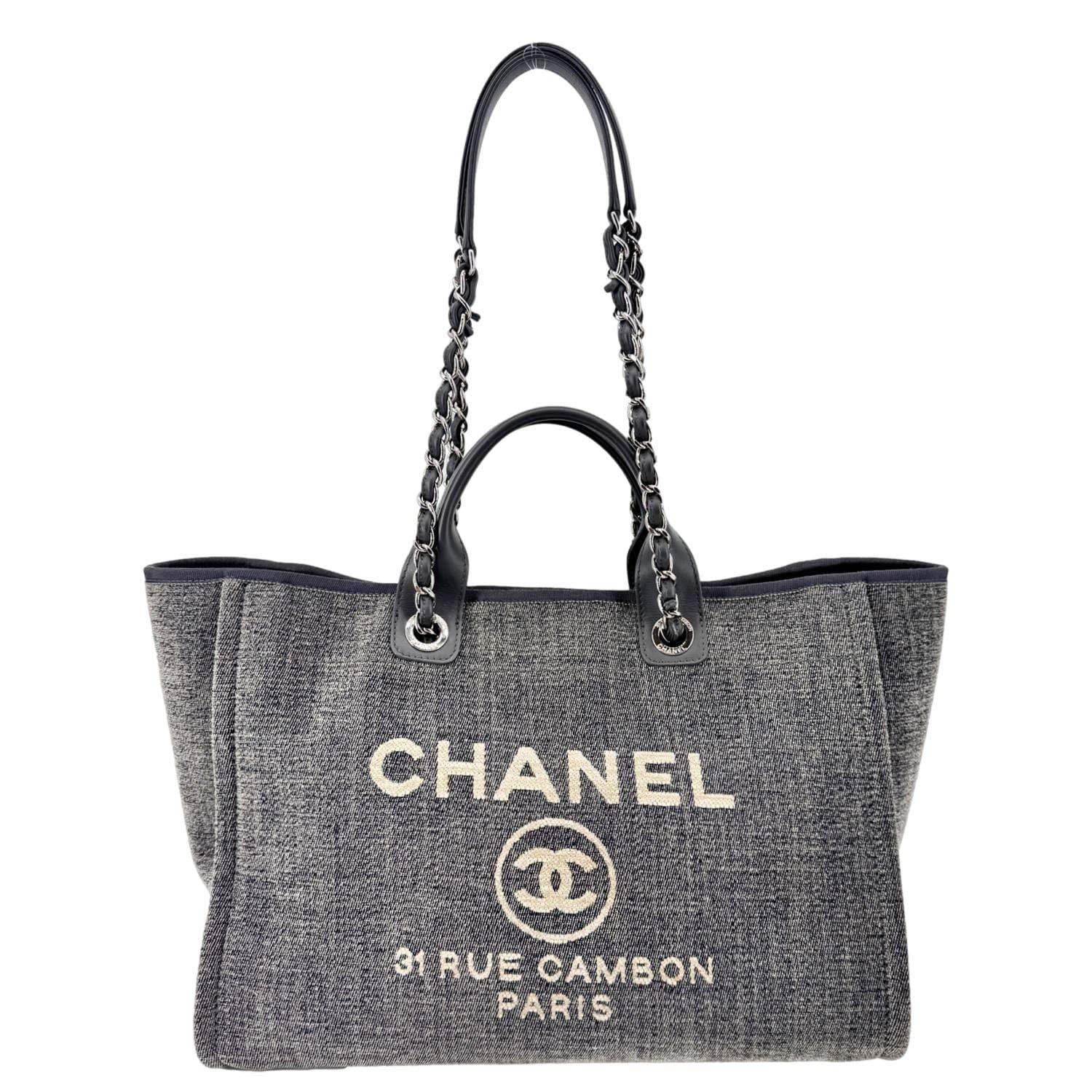 Chanel Deauville Canvas Shopping Tote Bag Gray