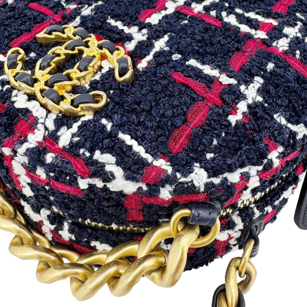 Chanel 19 Round Tweed Chain Crossbody Bag Multicolor