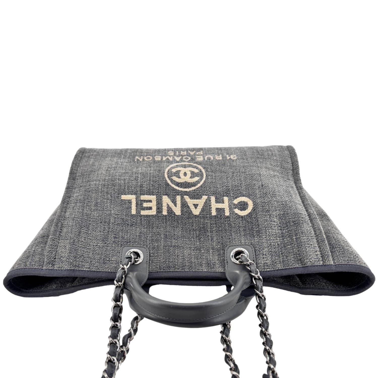 Chanel Deauville Canvas Shopping Tote Bag Gray