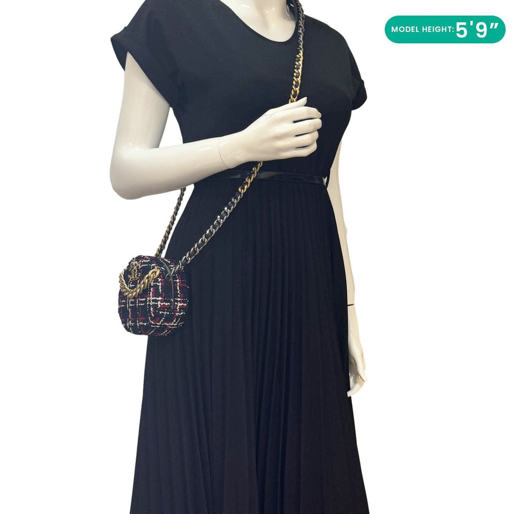 Chanel 19 Round Tweed Chain Crossbody Bag Multicolor
