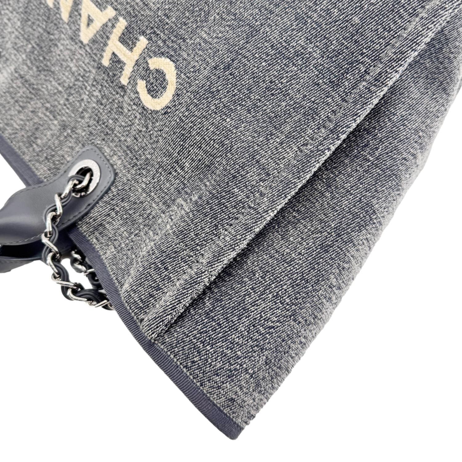 Chanel Deauville Canvas Shopping Tote Bag Gray