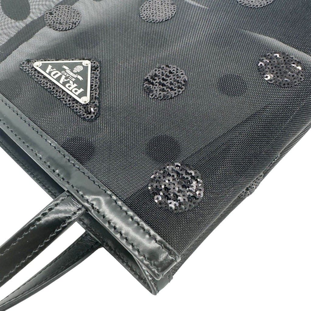 PRADA Ricamo Rete Polka Dot Mesh Tote BLack