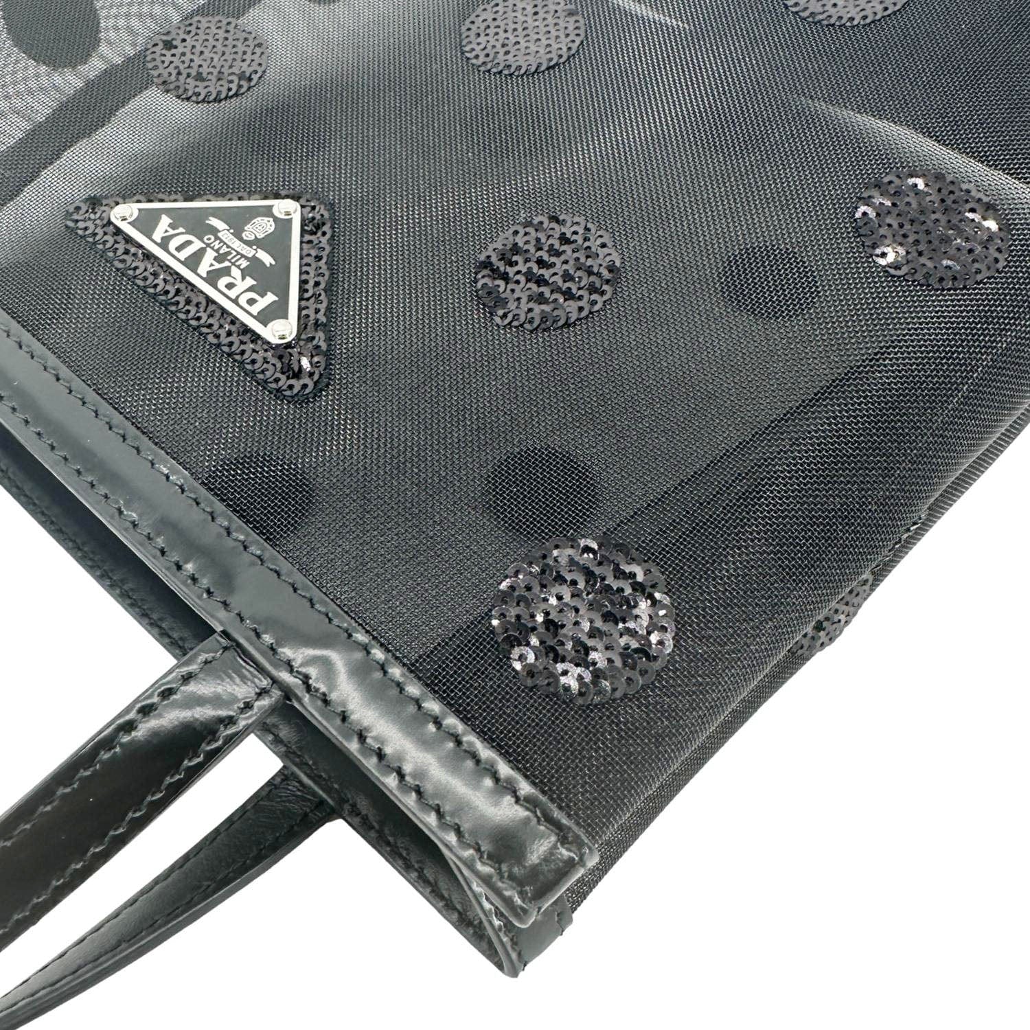 PRADA Ricamo Rete Polka Dot Mesh Tote BLack