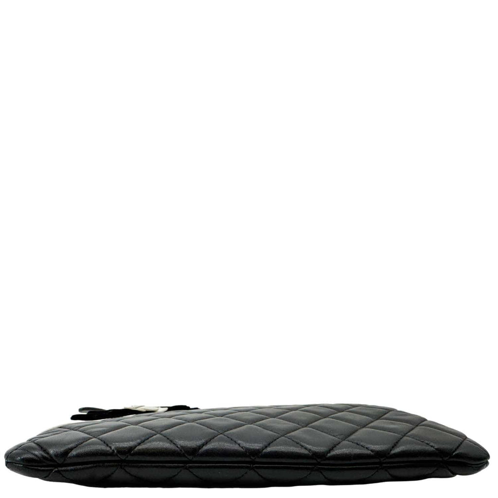 Chanel Camellia O Case Medium Quilted Leather Clutch Black