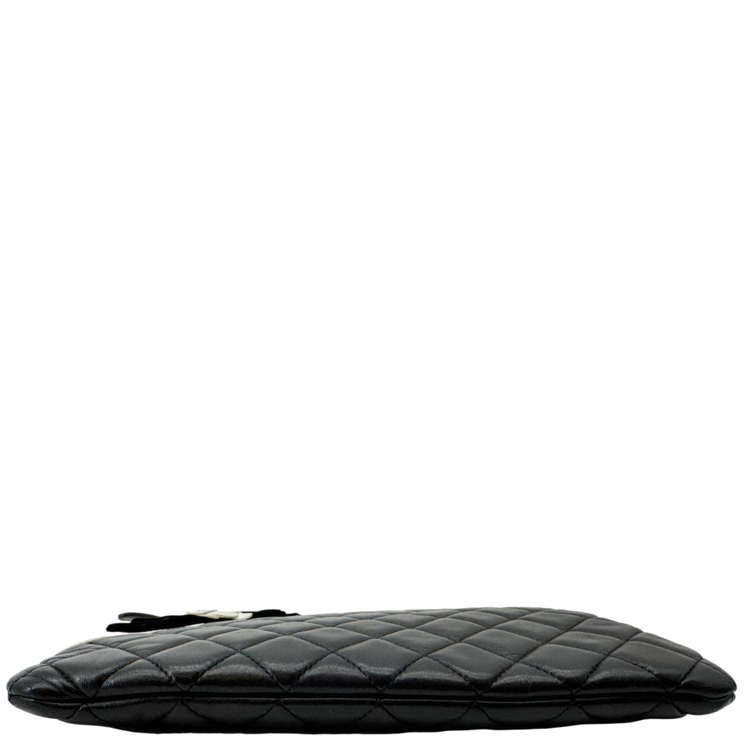 Chanel Camellia O Case Medium Quilted Leather Clutch Black
