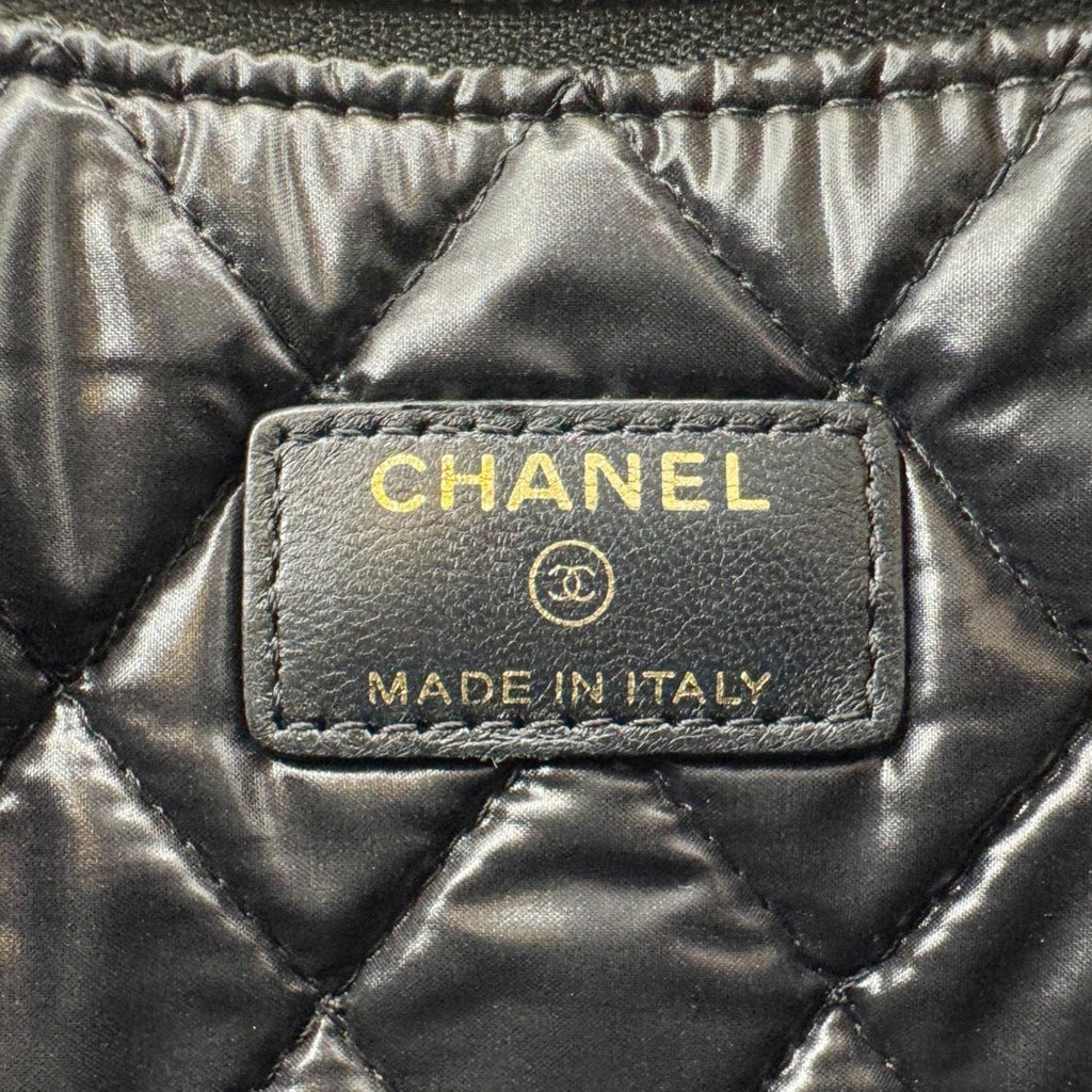 Chanel Camellia O Case Medium Quilted Leather Clutch Black