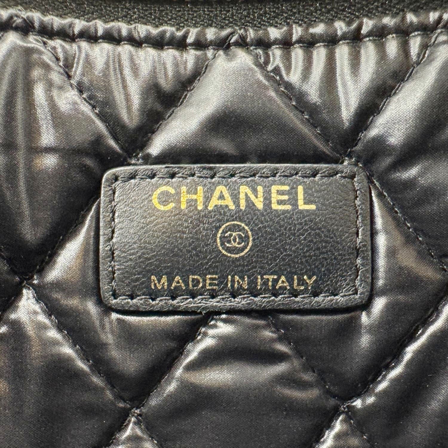 Chanel Camellia O Case Medium Quilted Leather Clutch Black