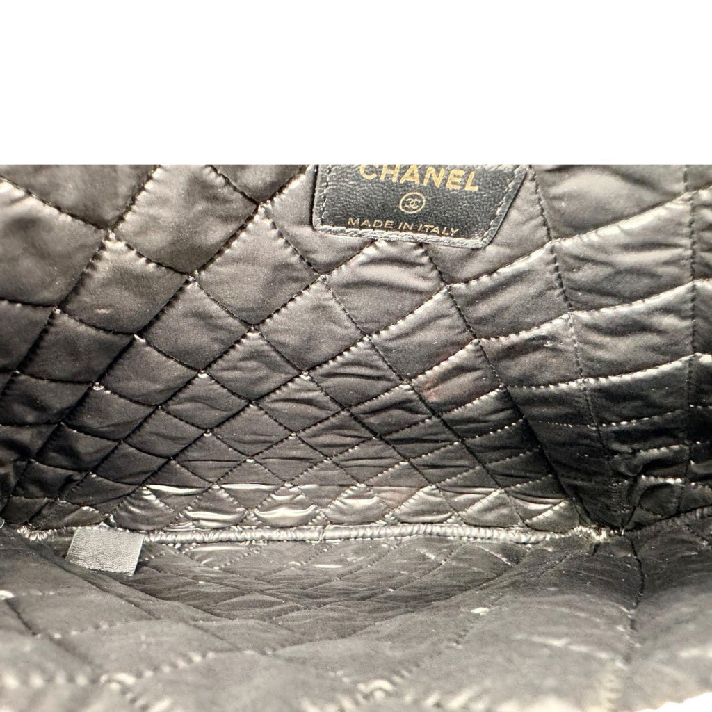 Chanel Camellia O Case Medium Quilted Leather Clutch Black