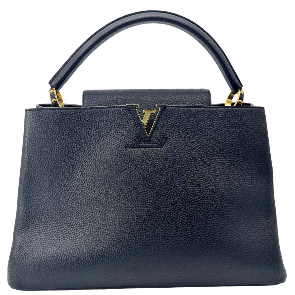 LOUIS VUITTON Capucines MM Taurillon Leather Satchel Bag Black