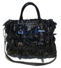 Prada Black Patent Leather Gaufre Ruched Shoulder Bag Tote