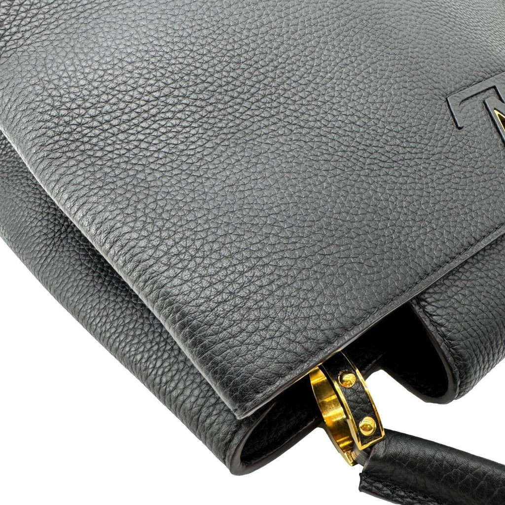 LOUIS VUITTON Capucines MM Taurillon Leather Satchel Bag Black
