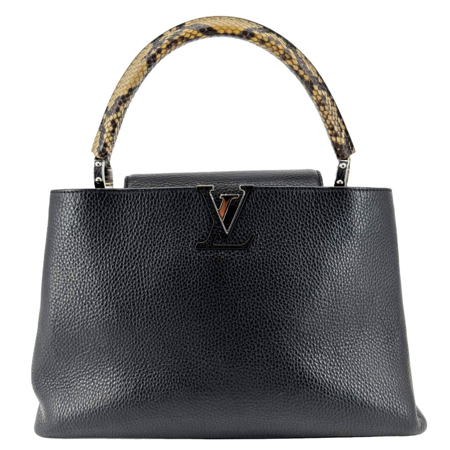 LOUIS VUITTON Capucines BB Python Handle Leather Satchel Bag Black