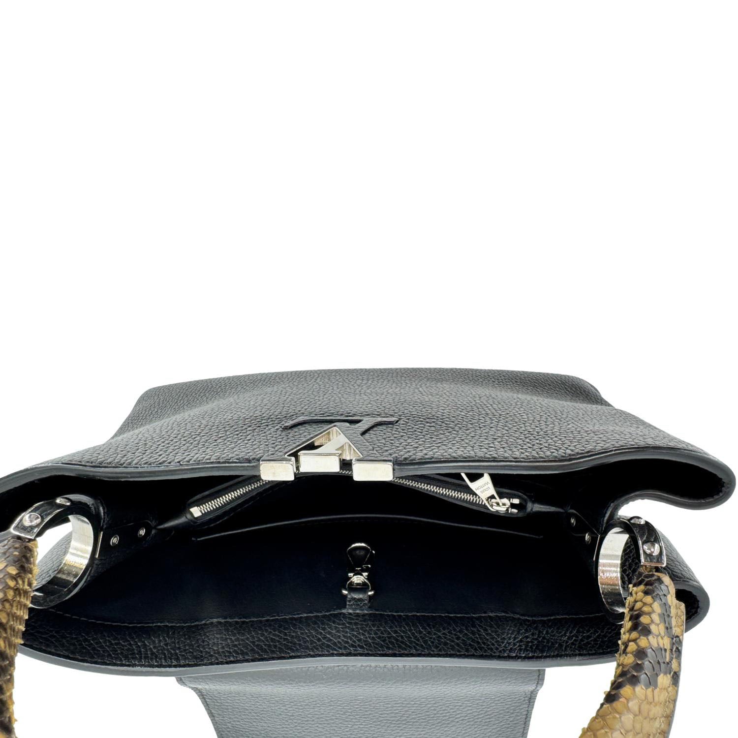 LOUIS VUITTON Capucines BB Python Handle Leather Satchel Bag Black