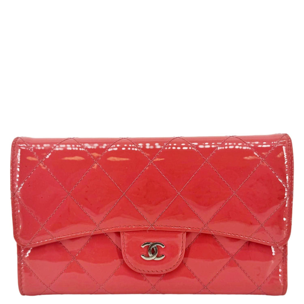 Chanel Quilted Patent Leather Long Wallet Pink