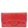 Chanel Quilted Patent Leather Long Wallet Pink