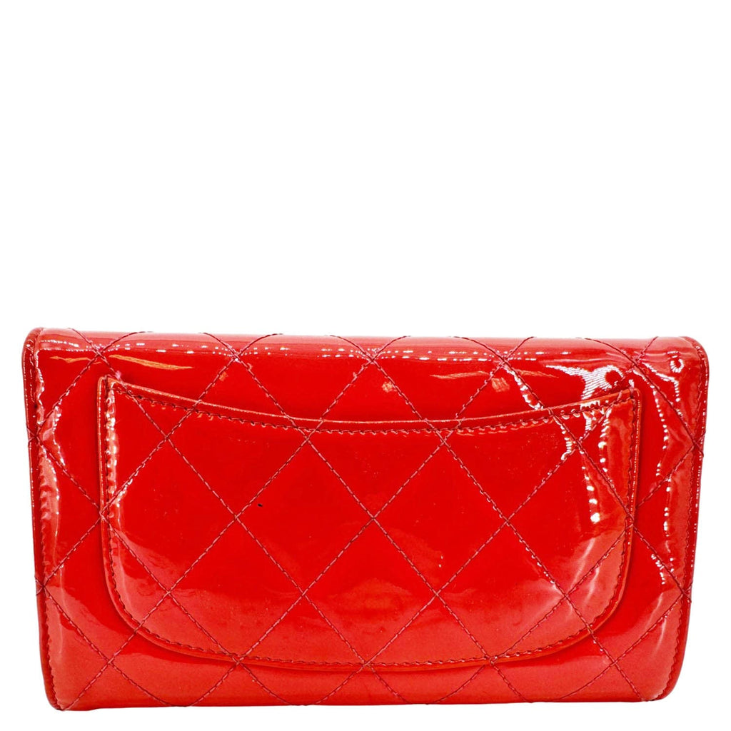 Chanel Quilted Patent Leather Long Wallet Pink