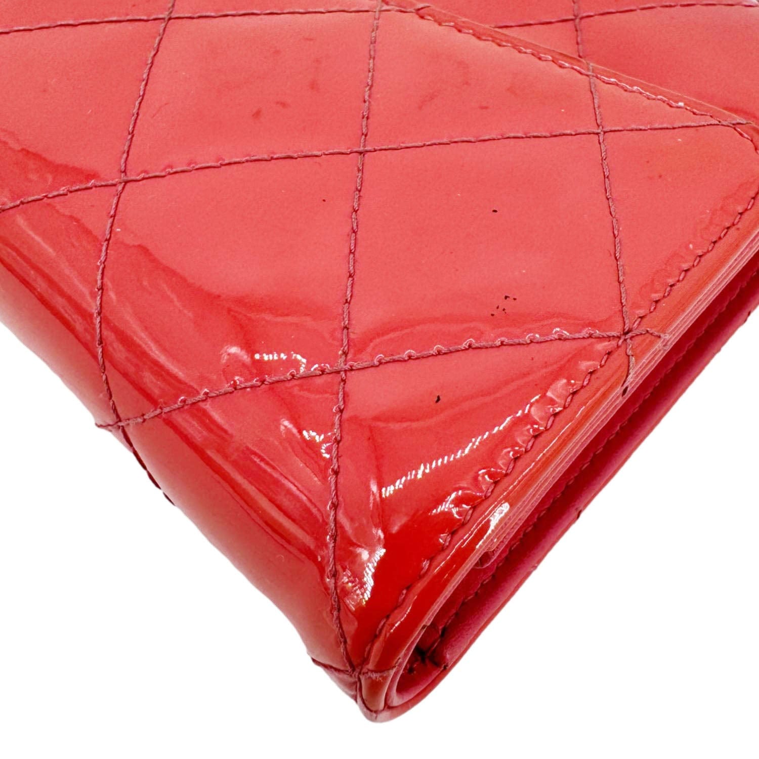 Chanel Quilted Patent Leather Long Wallet Pink