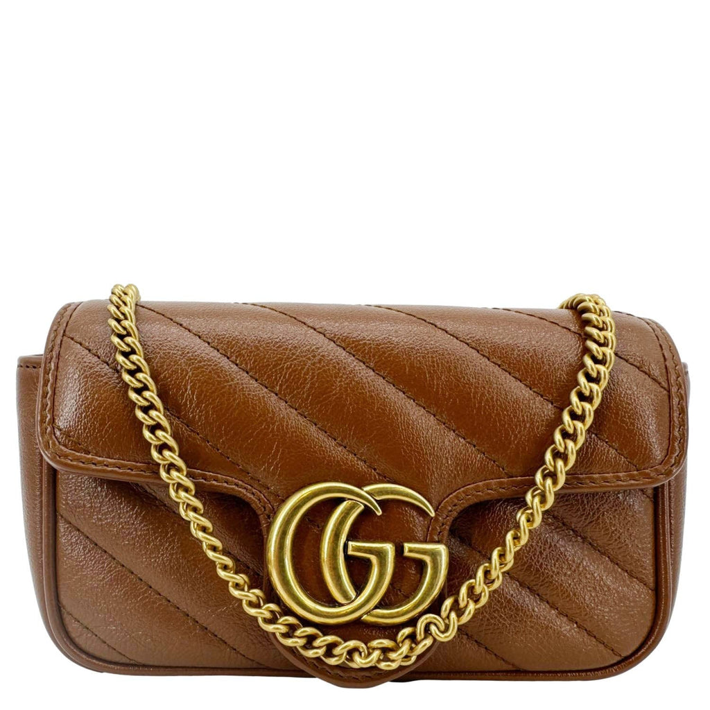 GUCCI Gucci Marmont Super Mini Matelasse Leather Crossbody Bag Brown 476433