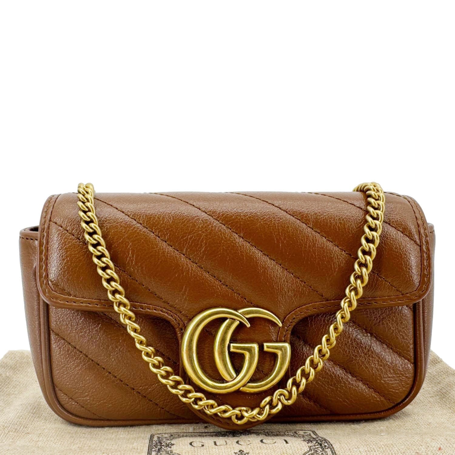 GUCCI Gucci Marmont Super Mini Matelasse Leather Crossbody Bag Brown 476433