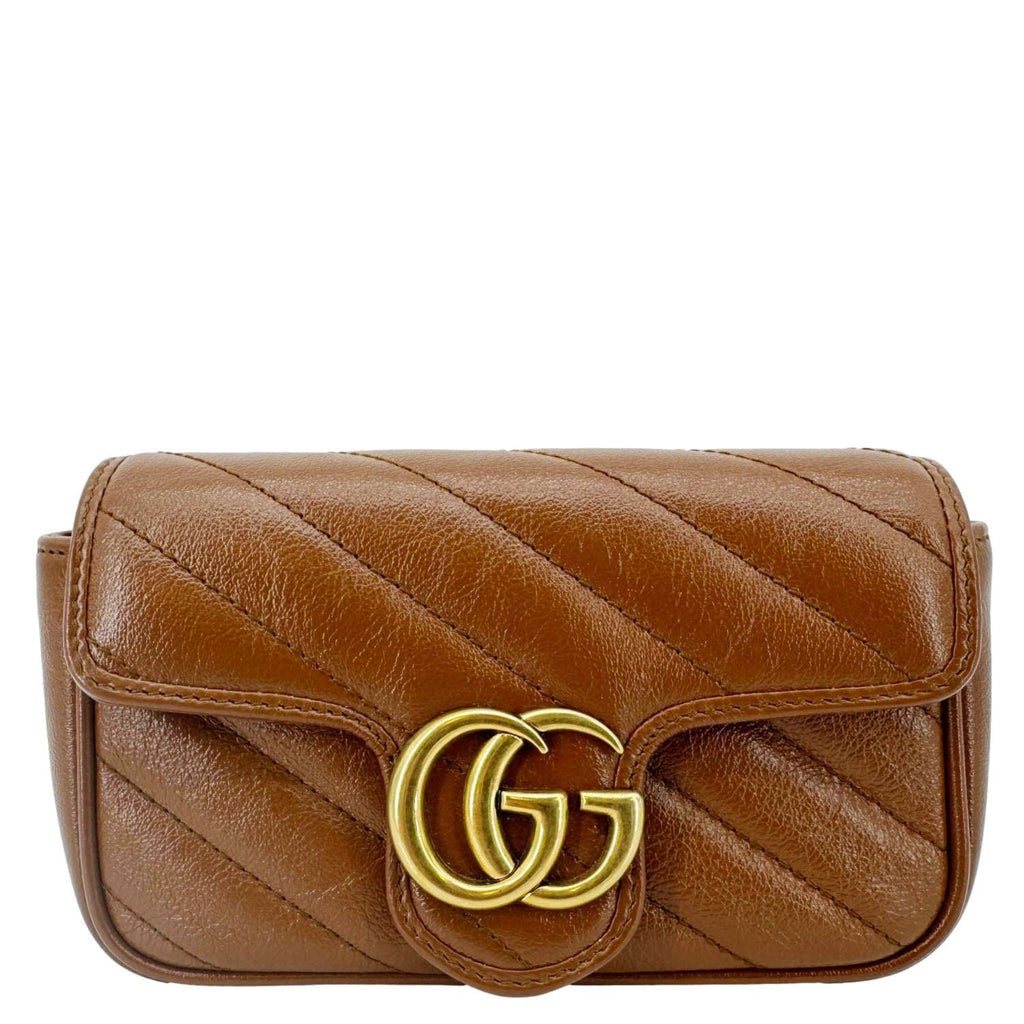 GUCCI Gucci Marmont Super Mini Matelasse Leather Crossbody Bag Brown 476433