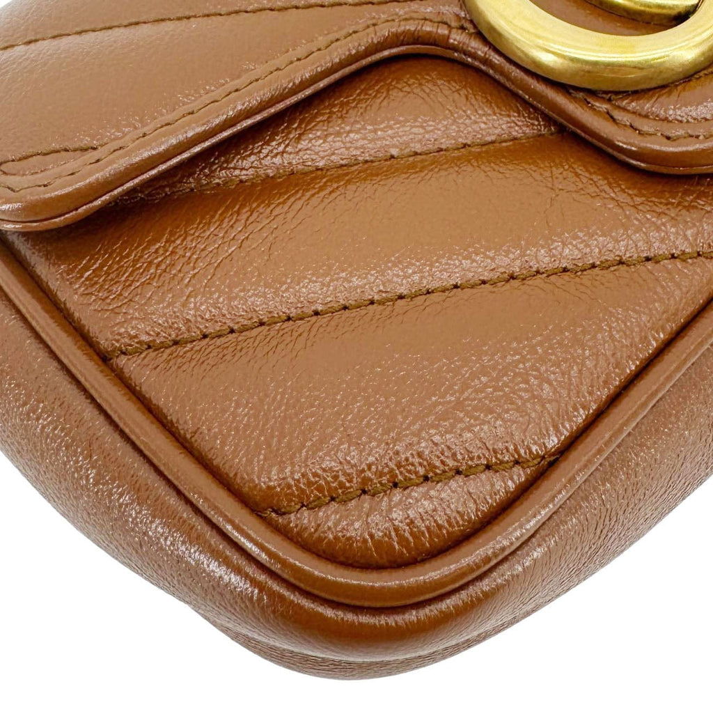 GUCCI Gucci Marmont Super Mini Matelasse Leather Crossbody Bag Brown 476433