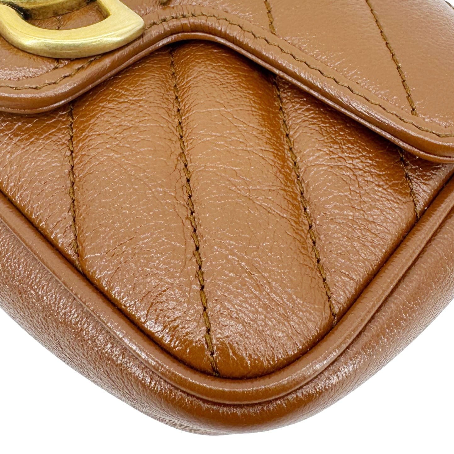 GUCCI Gucci Marmont Super Mini Matelasse Leather Crossbody Bag Brown 476433